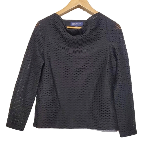 Jones New York Womens Black Long Sleeve Cowl Neck Blouse Size PM - Picture 2 of 8